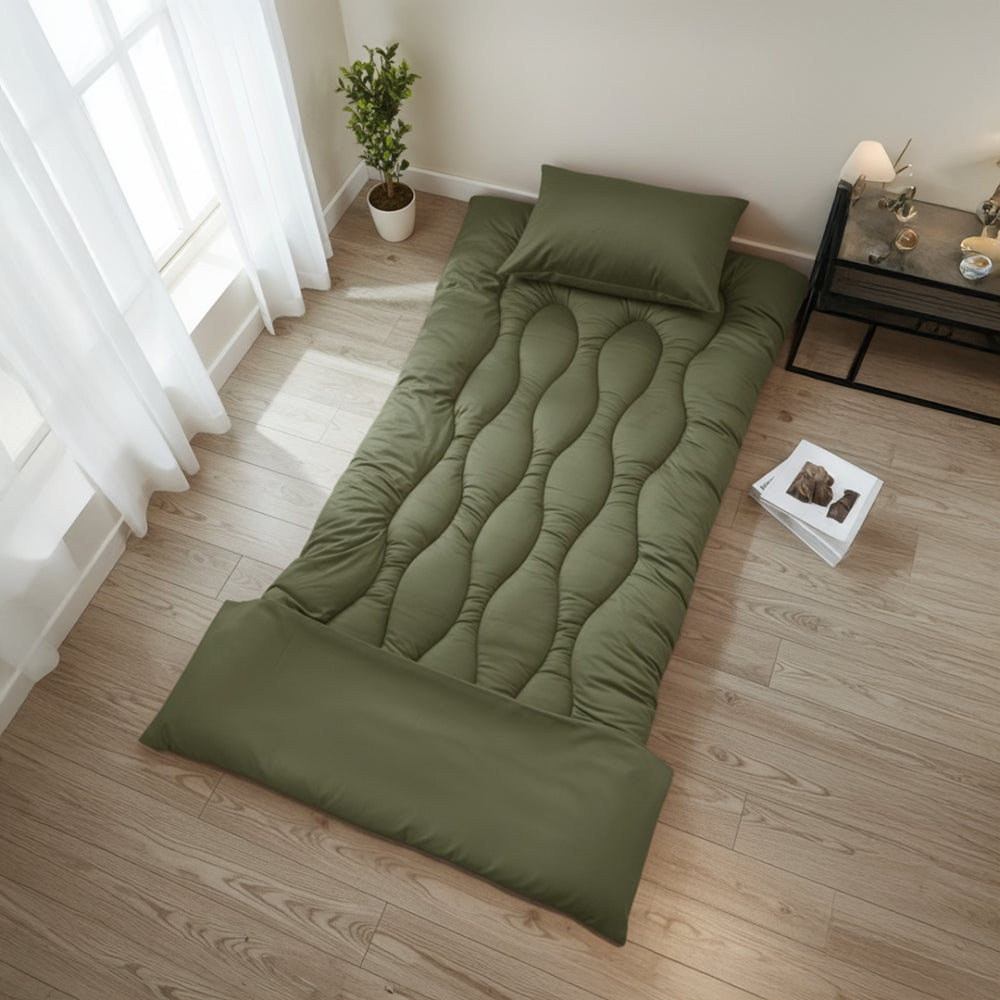 بكج الضيوف والرحلات - طراحة + بطانية + مخدة - لون زيتي