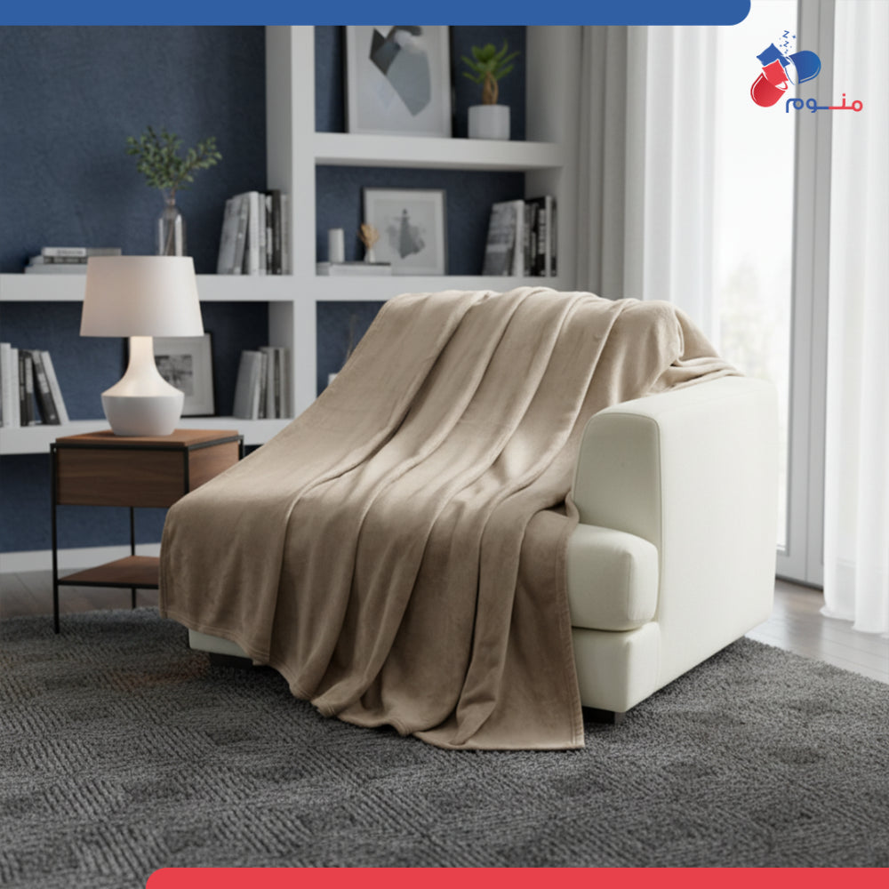 بطانية دونتيلا سادة من الصوف - لون بيج