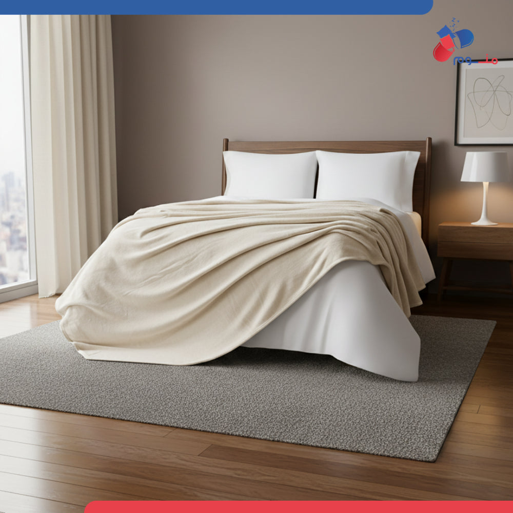 بطانية دونتيلا سادة من الصوف - لون بيج فاتح