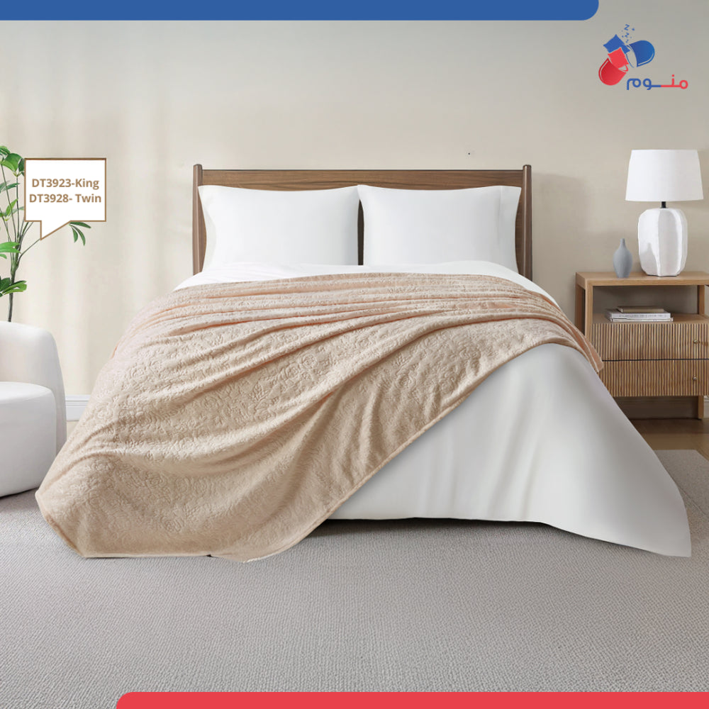 بطانية دونتيلا مزخرف من الصوف - لون بيج فاتح