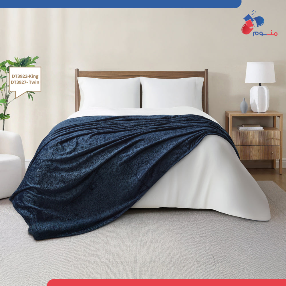 بطانية دونتيلا مزخرف من الصوف - لون كحلي