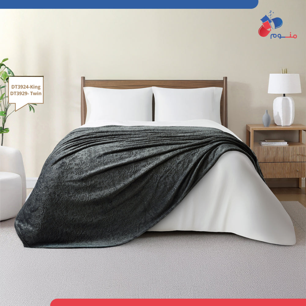 بطانية دونتيلا مزخرف من الصوف - لون رصاصي غامق