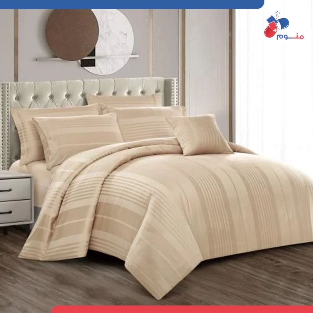مفرش فندقي دونتيلا مقلم قطن بيج - 8 قطع