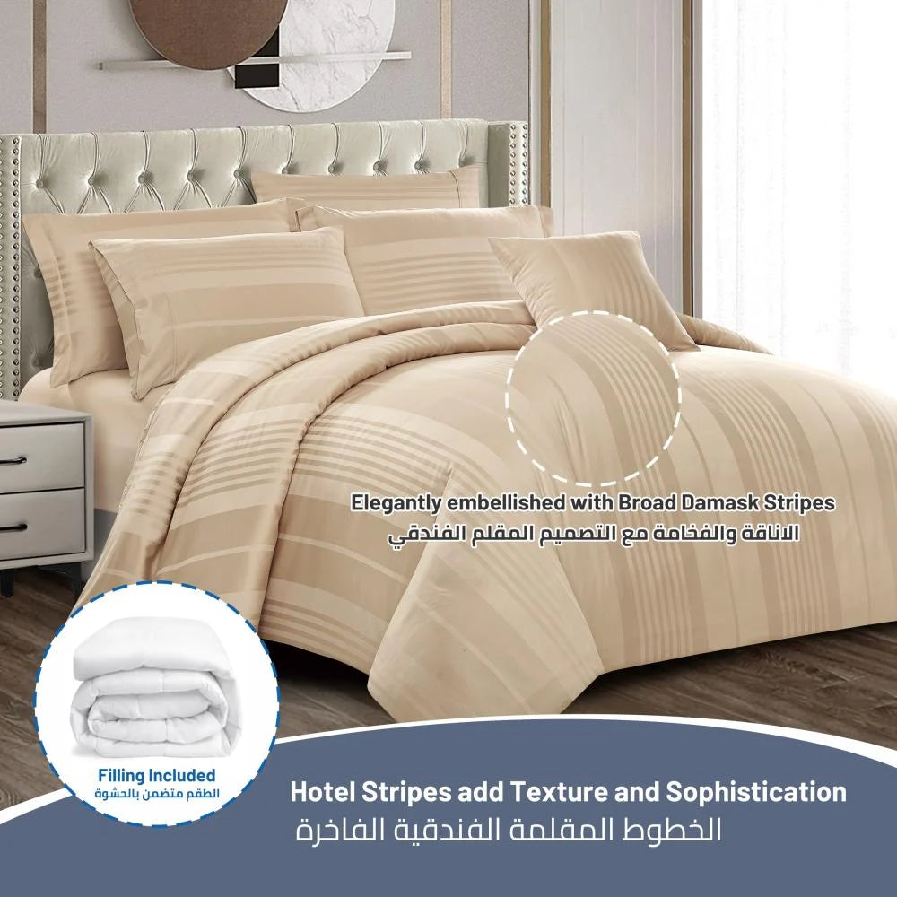 مفرش فندقي دونتيلا مقلم قطن بيج - 8 قطع